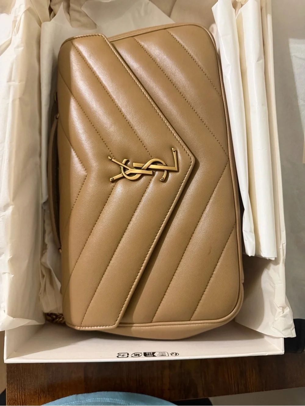AUTHENTIC YSL Medium LouLou Lambskin Purse - Natural Tan